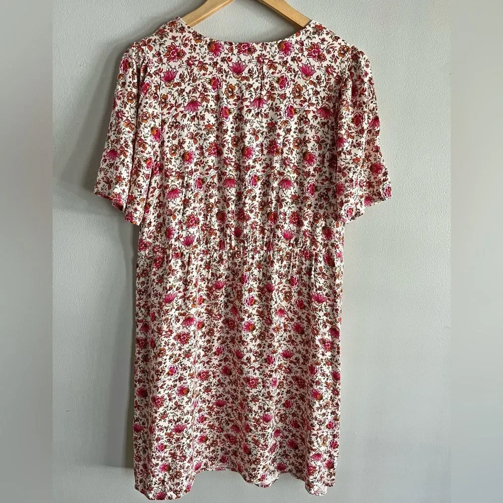 Old Navy Floral Mini Dress XL Cottagecore Boho V Neck Short Sleeve button down